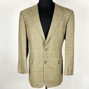 Brooks Brothers Blazer Men's 41R Khaki Tan Silk Wool Plaid 2 Button Sport Jacket